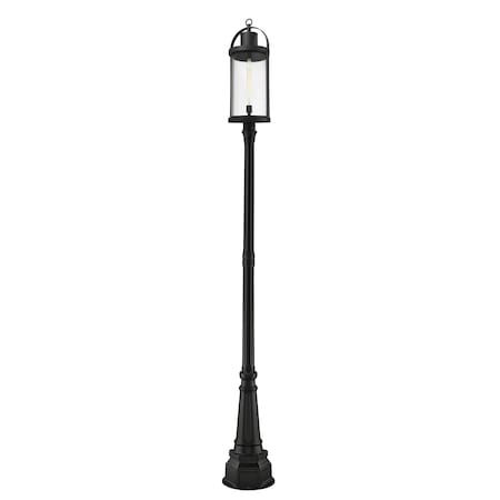 Roundhouse 1 Light Outdoor Post Mounted Fixture, Black And Clear Seedy